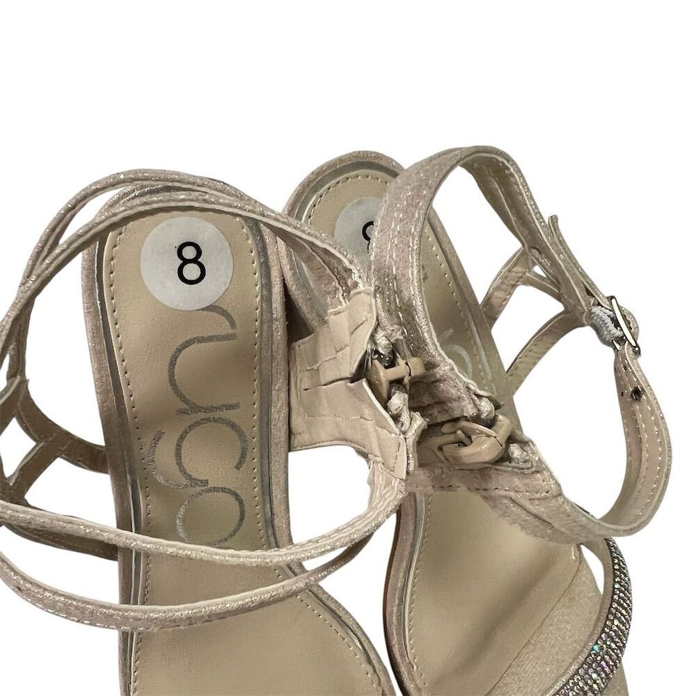 Sugar Women's Multi Colored Rhinestones Shimmering Beige Block Heel Sandals 8 - Picture 5 of 8
